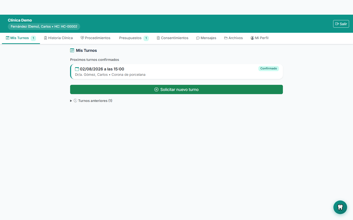 Portal del paciente de VecDent con turnos y presupuestos
